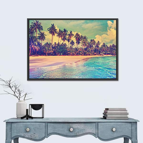 Trees On The Tropical Beach Canvas Wall Art-3 Horizontal-Gallery Wrap-25&quot; x 16&quot;-Tiaracle