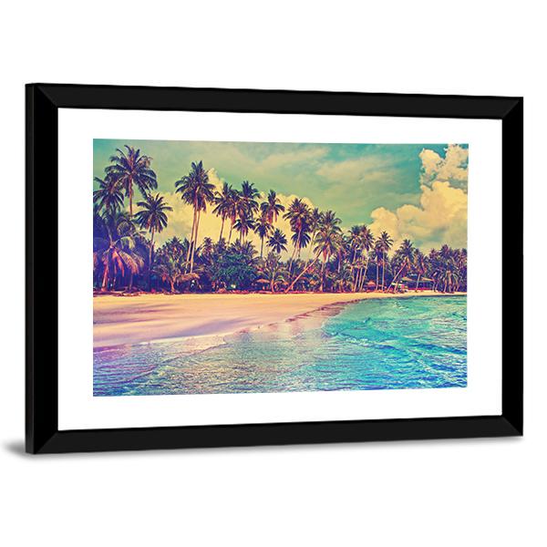 Trees On The Tropical Beach Canvas Wall Art-3 Horizontal-Gallery Wrap-25" x 16"-Tiaracle