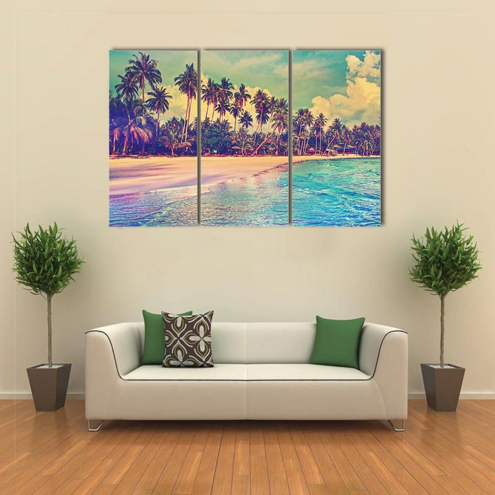Trees On The Tropical Beach Canvas Wall Art-3 Horizontal-Gallery Wrap-37" x 24"-Tiaracle