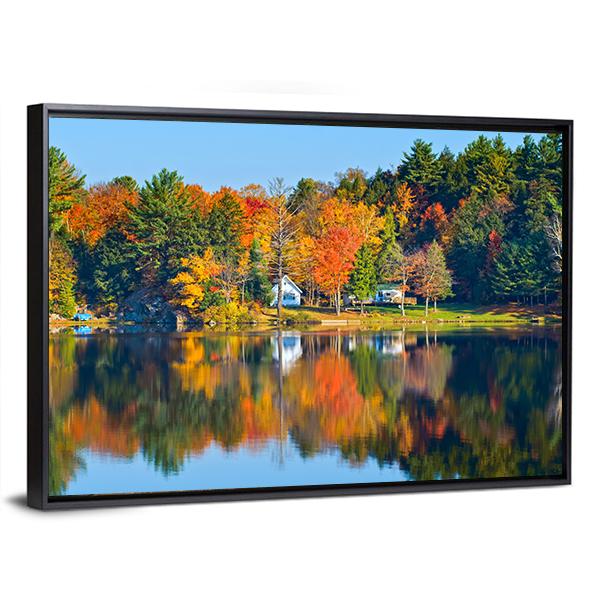 Trees Reflecting In A Calm Lake Canvas Wall Art-3 Horizontal-Gallery Wrap-25" x 16"-Tiaracle