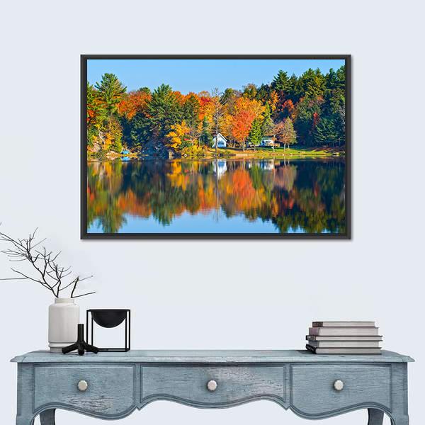 Trees Reflecting In A Calm Lake Canvas Wall Art-3 Horizontal-Gallery Wrap-25" x 16"-Tiaracle