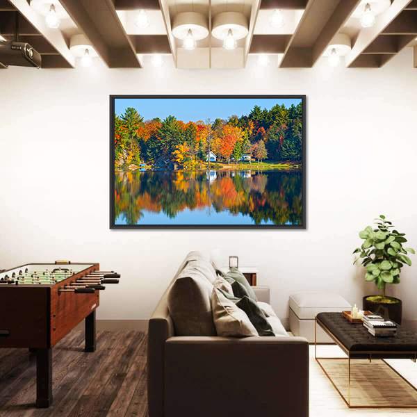 Trees Reflecting In A Calm Lake Canvas Wall Art-3 Horizontal-Gallery Wrap-25" x 16"-Tiaracle