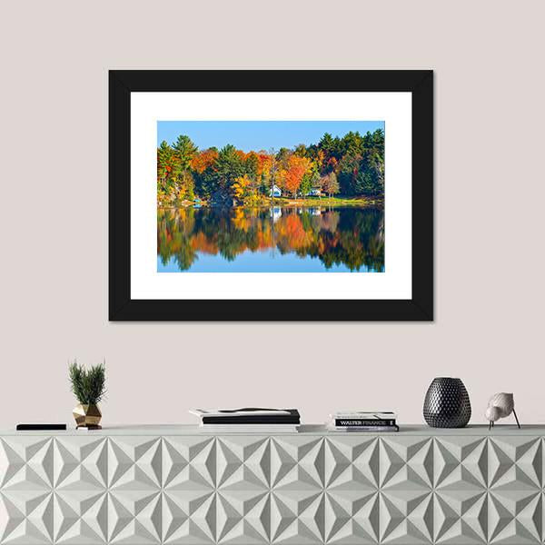 Trees Reflecting In A Calm Lake Canvas Wall Art-3 Horizontal-Gallery Wrap-25" x 16"-Tiaracle