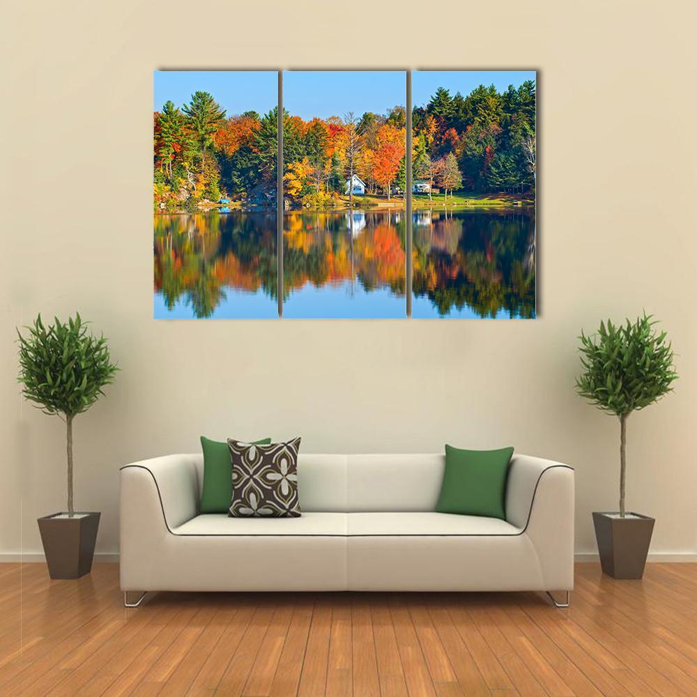 Trees Reflecting In A Calm Lake Canvas Wall Art-3 Horizontal-Gallery Wrap-37" x 24"-Tiaracle