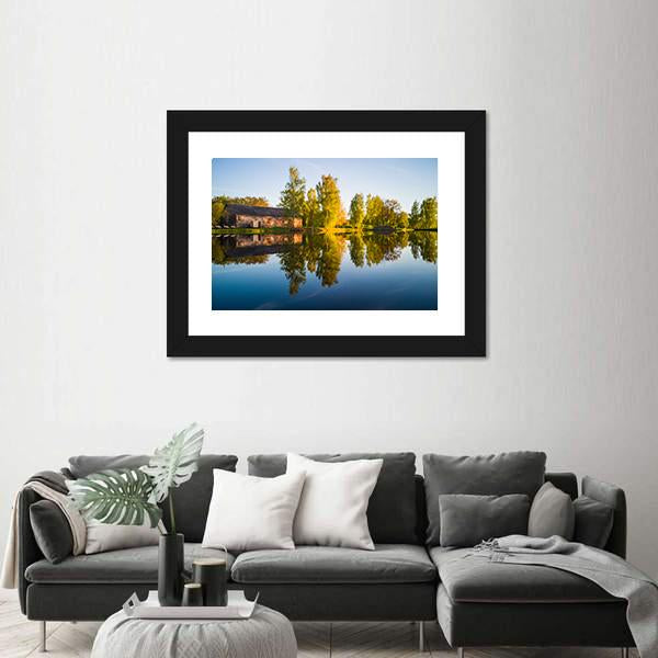 Trees Reflection In The Lake Canvas Wall Art-1 Piece-Framed Print-20" x 16"-Tiaracle