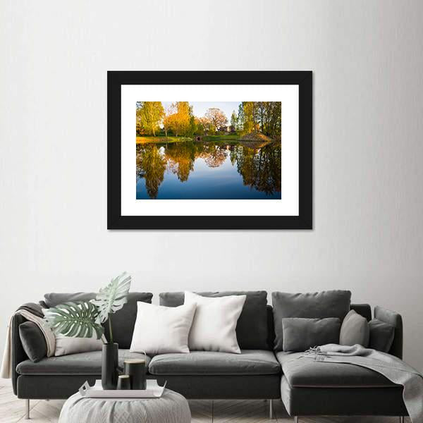 Trees Reflection In The Lake Canvas Wall Art-1 Piece-Framed Print-20" x 16"-Tiaracle