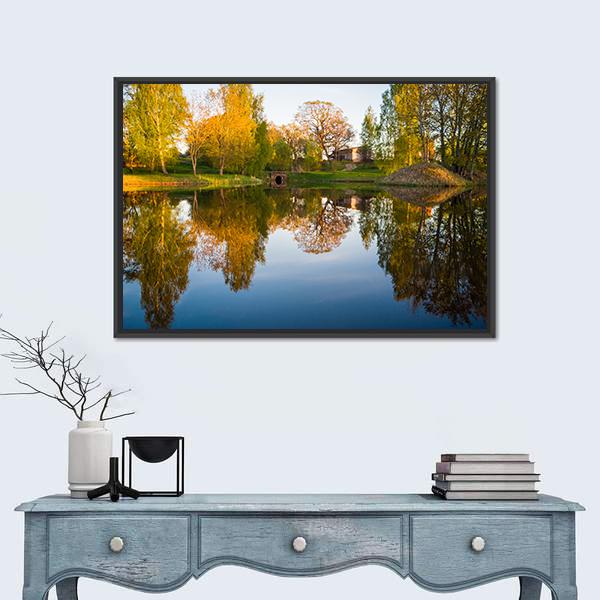 Trees Reflection In The Lake Canvas Wall Art-3 Horizontal-Gallery Wrap-25" x 16"-Tiaracle