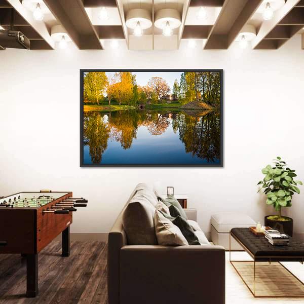 Trees Reflection In The Lake Canvas Wall Art-3 Horizontal-Gallery Wrap-25" x 16"-Tiaracle