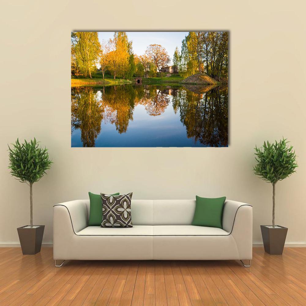 Trees Reflection In The Lake Canvas Wall Art-1 Piece-Gallery Wrap-48" x 32"-Tiaracle