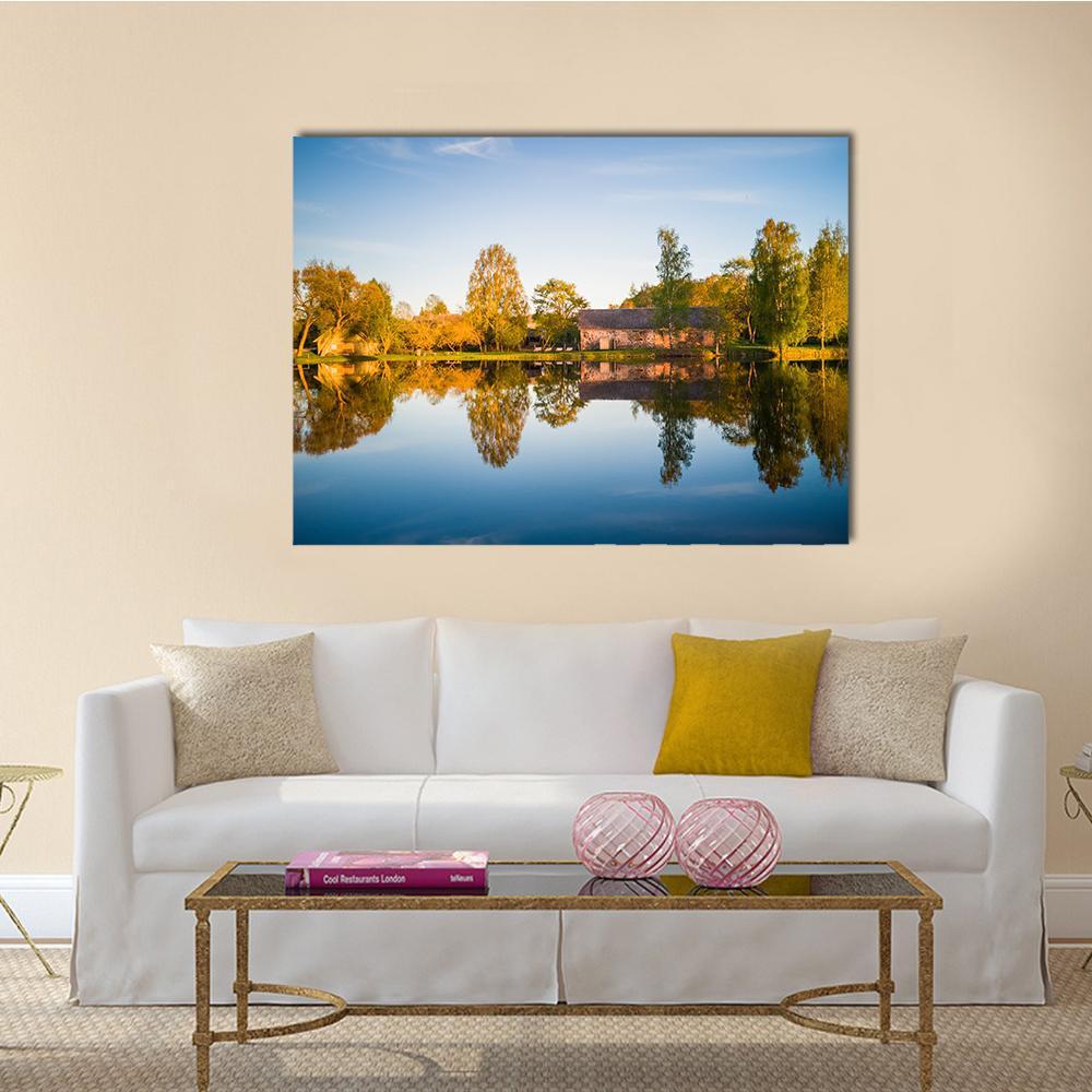 Trees Reflection In The Lake Canvas Wall Art-1 Piece-Gallery Wrap-48" x 32"-Tiaracle