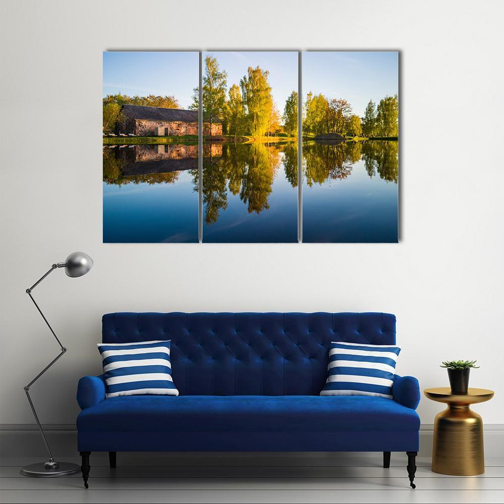 Trees Reflection In The Lake Canvas Wall Art-3 Horizontal-Gallery Wrap-37" x 24"-Tiaracle