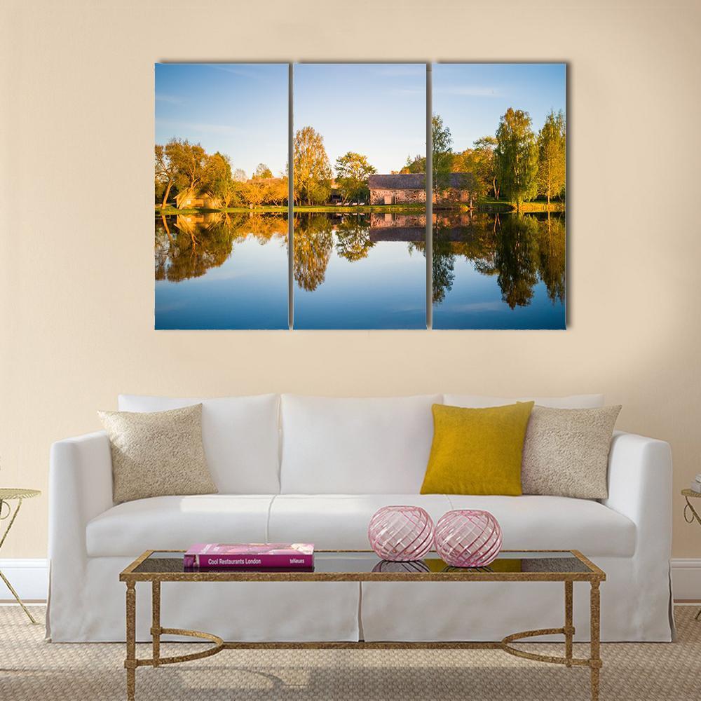 Trees Reflection In The Lake Canvas Wall Art-3 Horizontal-Gallery Wrap-37" x 24"-Tiaracle