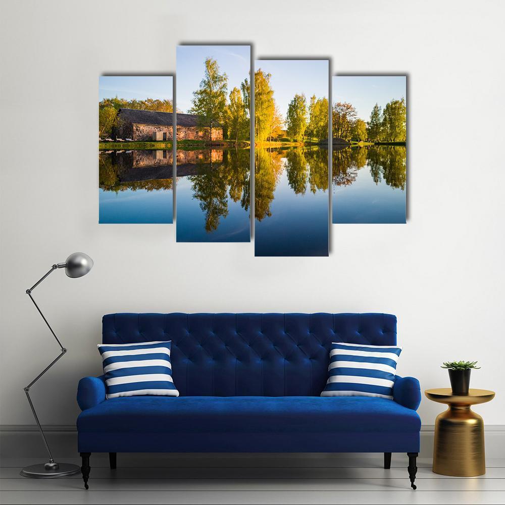 Trees Reflection In The Lake Canvas Wall Art-4 Pop-Gallery Wrap-50" x 32"-Tiaracle