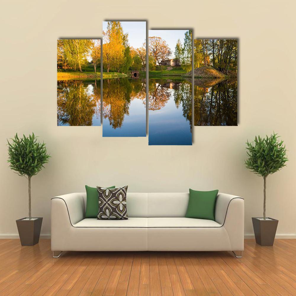 Trees Reflection In The Lake Canvas Wall Art-4 Pop-Gallery Wrap-50" x 32"-Tiaracle
