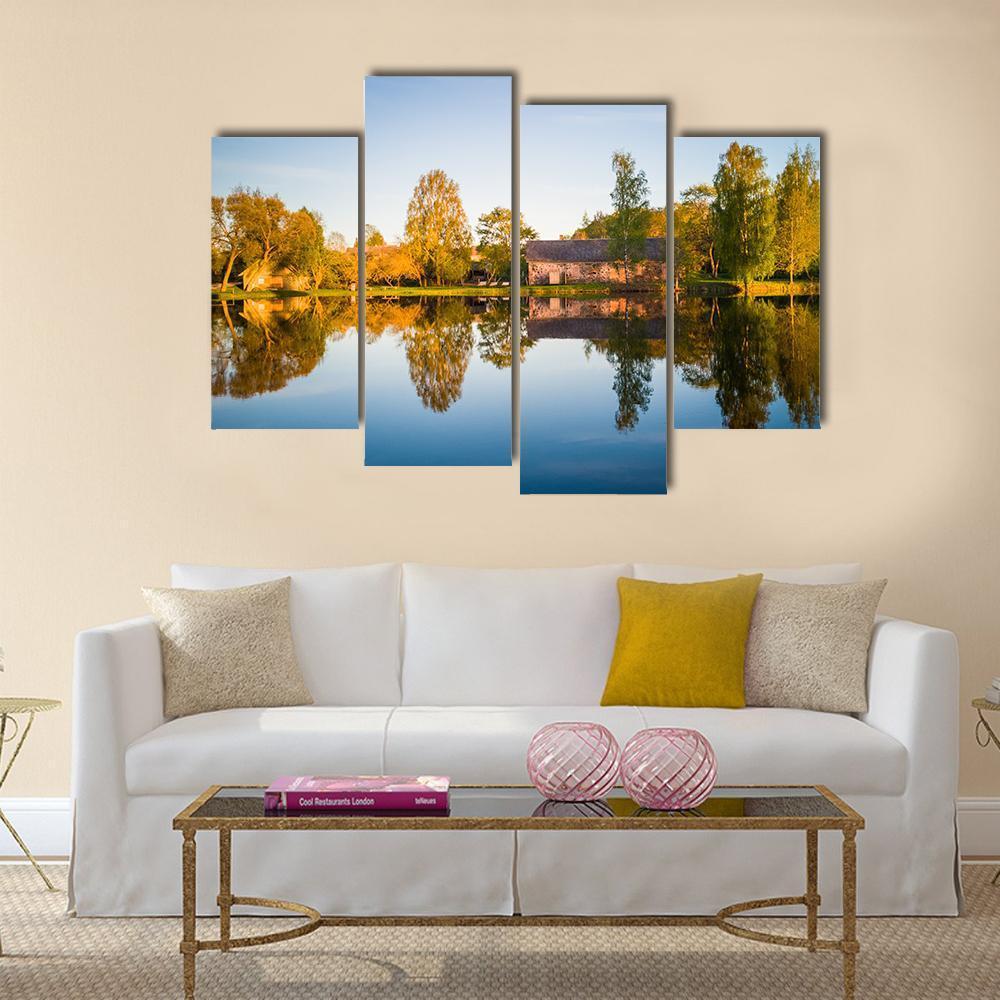 Trees Reflection In The Lake Canvas Wall Art-4 Pop-Gallery Wrap-50" x 32"-Tiaracle