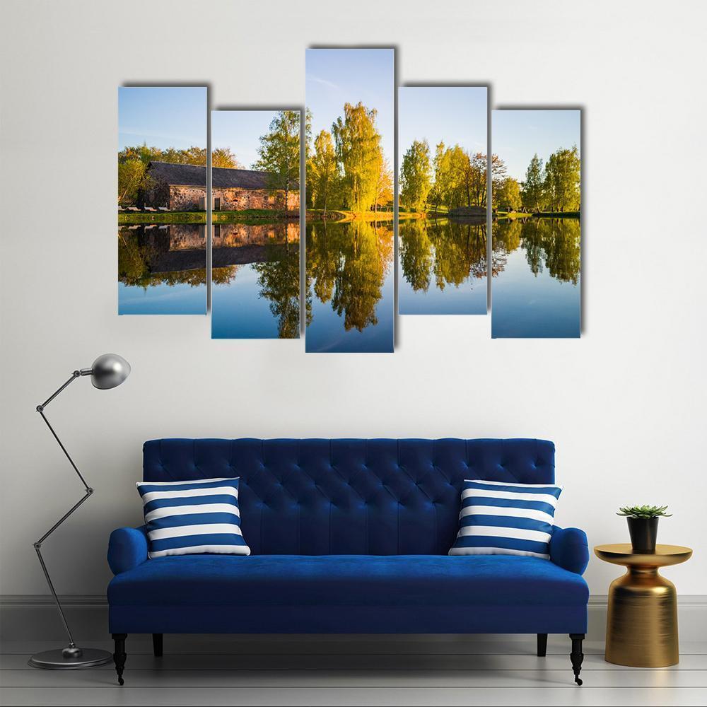 Trees Reflection In The Lake Canvas Wall Art-5 Pop-Gallery Wrap-47" x 32"-Tiaracle