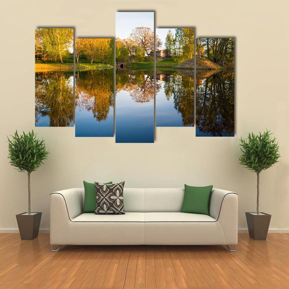 Trees Reflection In The Lake Canvas Wall Art-5 Pop-Gallery Wrap-47" x 32"-Tiaracle