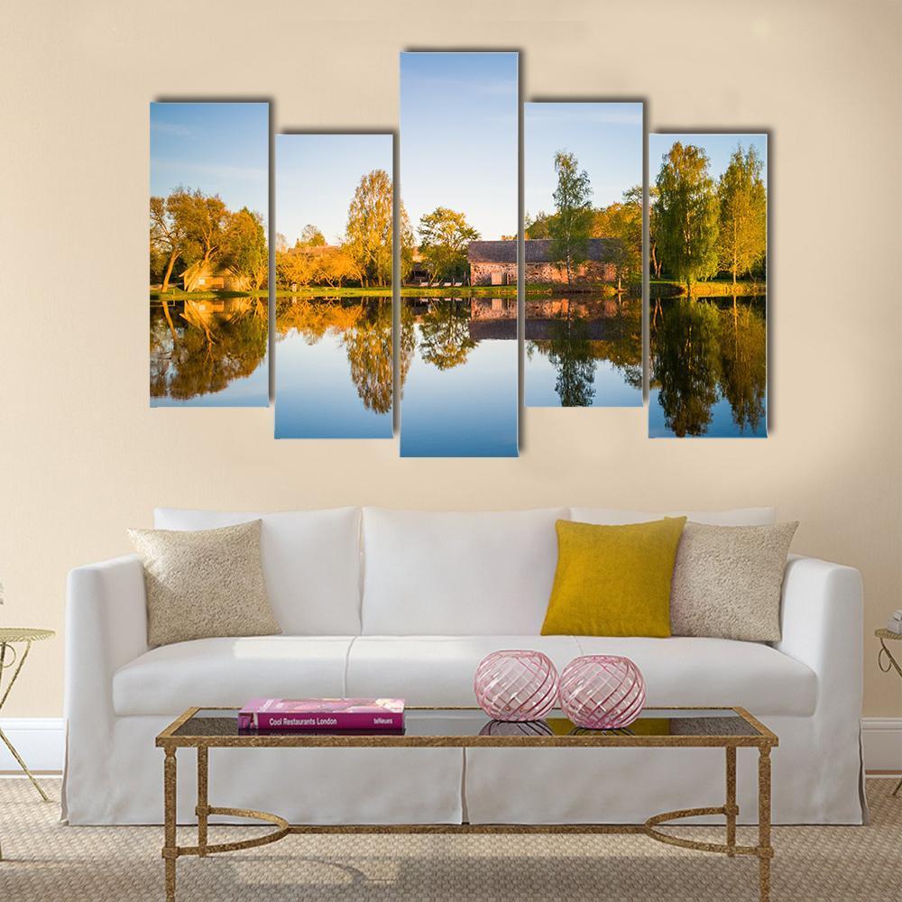 Trees Reflection In The Lake Canvas Wall Art-5 Pop-Gallery Wrap-47" x 32"-Tiaracle