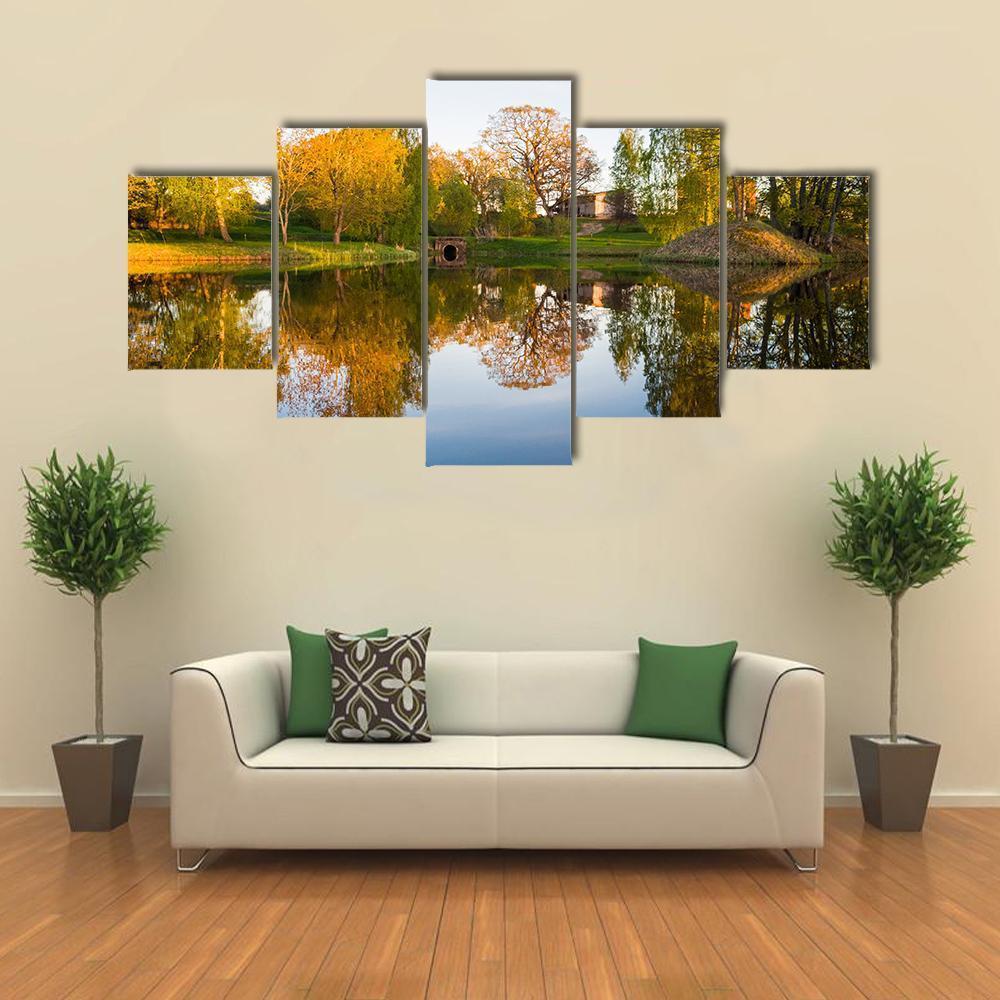 Trees Reflection In The Lake Canvas Wall Art-5 Star-Gallery Wrap-62" x 32"-Tiaracle