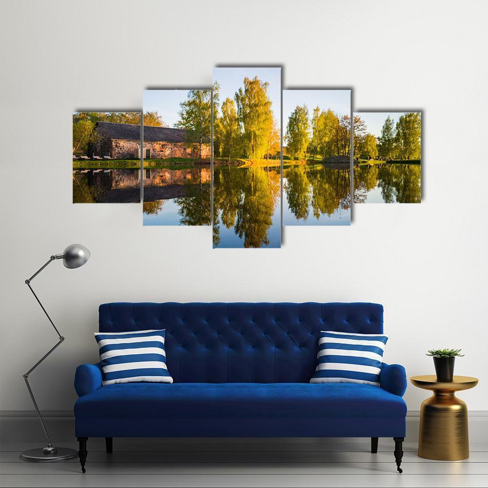Trees Reflection In The Lake Canvas Wall Art-5 Star-Gallery Wrap-62" x 32"-Tiaracle