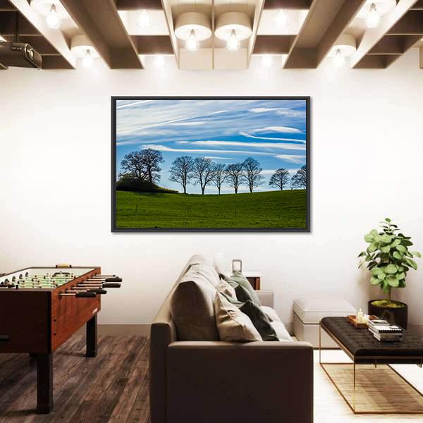 Trees Silhouetted Against A Blue Sky Canvas Wall Art-3 Horizontal-Gallery Wrap-25" x 16"-Tiaracle