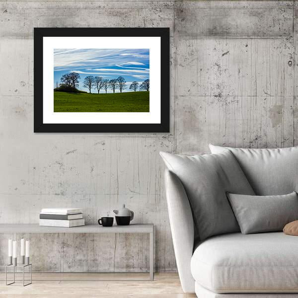 Trees Silhouetted Against A Blue Sky Canvas Wall Art-3 Horizontal-Gallery Wrap-25" x 16"-Tiaracle