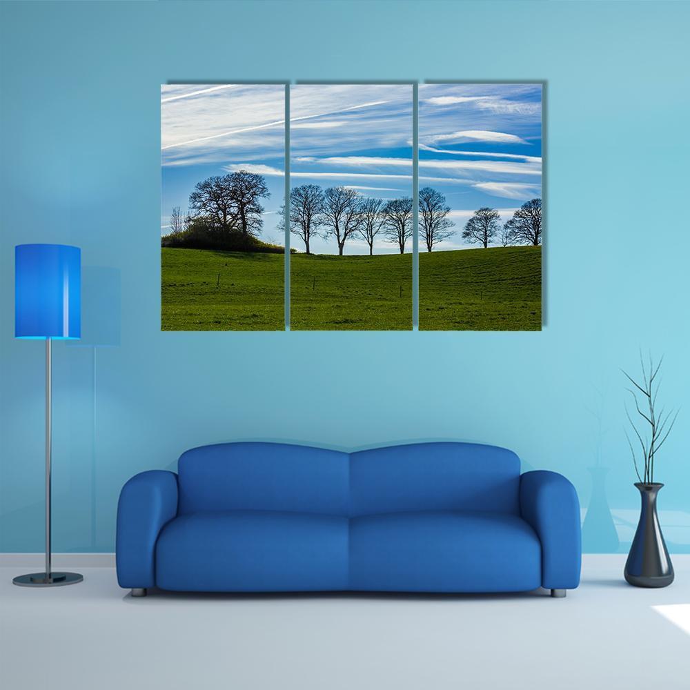 Trees Silhouetted Against A Blue Sky Canvas Wall Art-3 Horizontal-Gallery Wrap-37" x 24"-Tiaracle