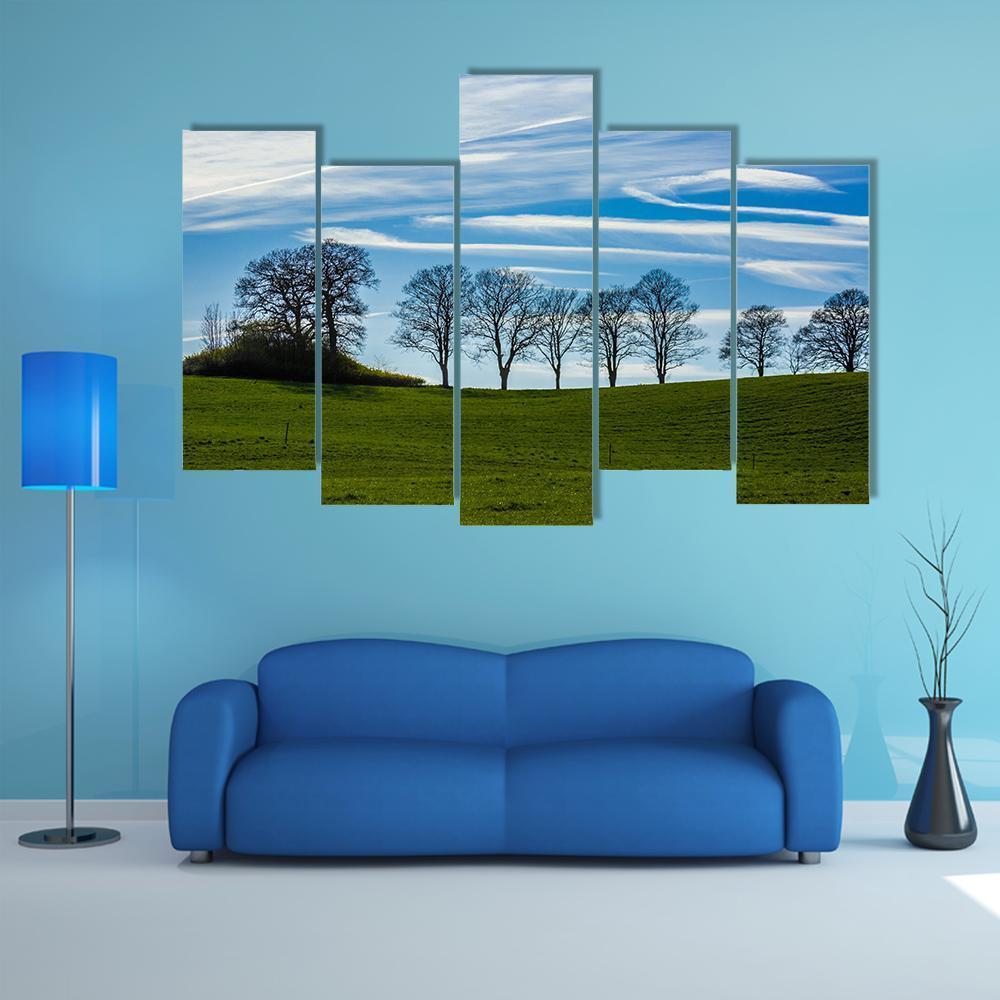 Trees Silhouetted Against A Blue Sky Canvas Wall Art-5 Pop-Gallery Wrap-47" x 32"-Tiaracle