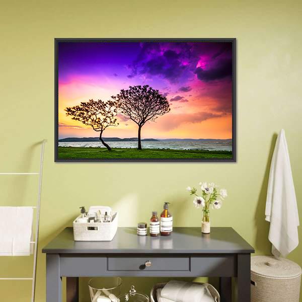 Trees With Lake Balaton Canvas Wall Art-1 Piece-Floating Frame-24&quot; x 16&quot;-Tiaracle