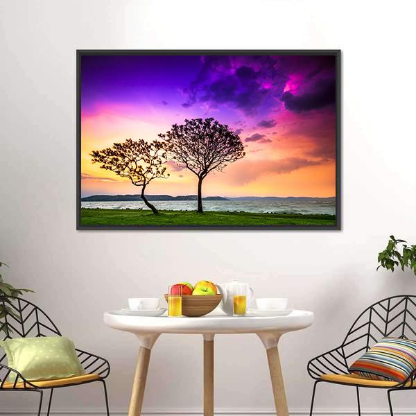 Trees With Lake Balaton Canvas Wall Art-3 Horizontal-Gallery Wrap-25&quot; x 16&quot;-Tiaracle
