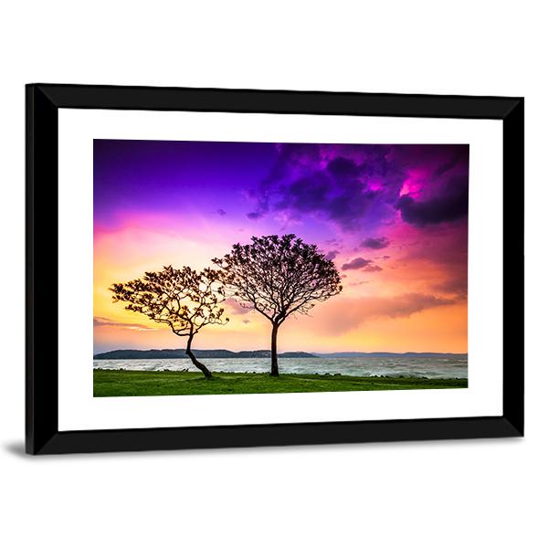 Trees With Lake Balaton Canvas Wall Art-3 Horizontal-Gallery Wrap-25&quot; x 16&quot;-Tiaracle