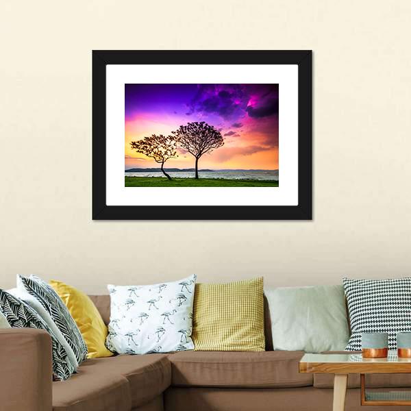 Trees With Lake Balaton Canvas Wall Art-3 Horizontal-Gallery Wrap-25" x 16"-Tiaracle