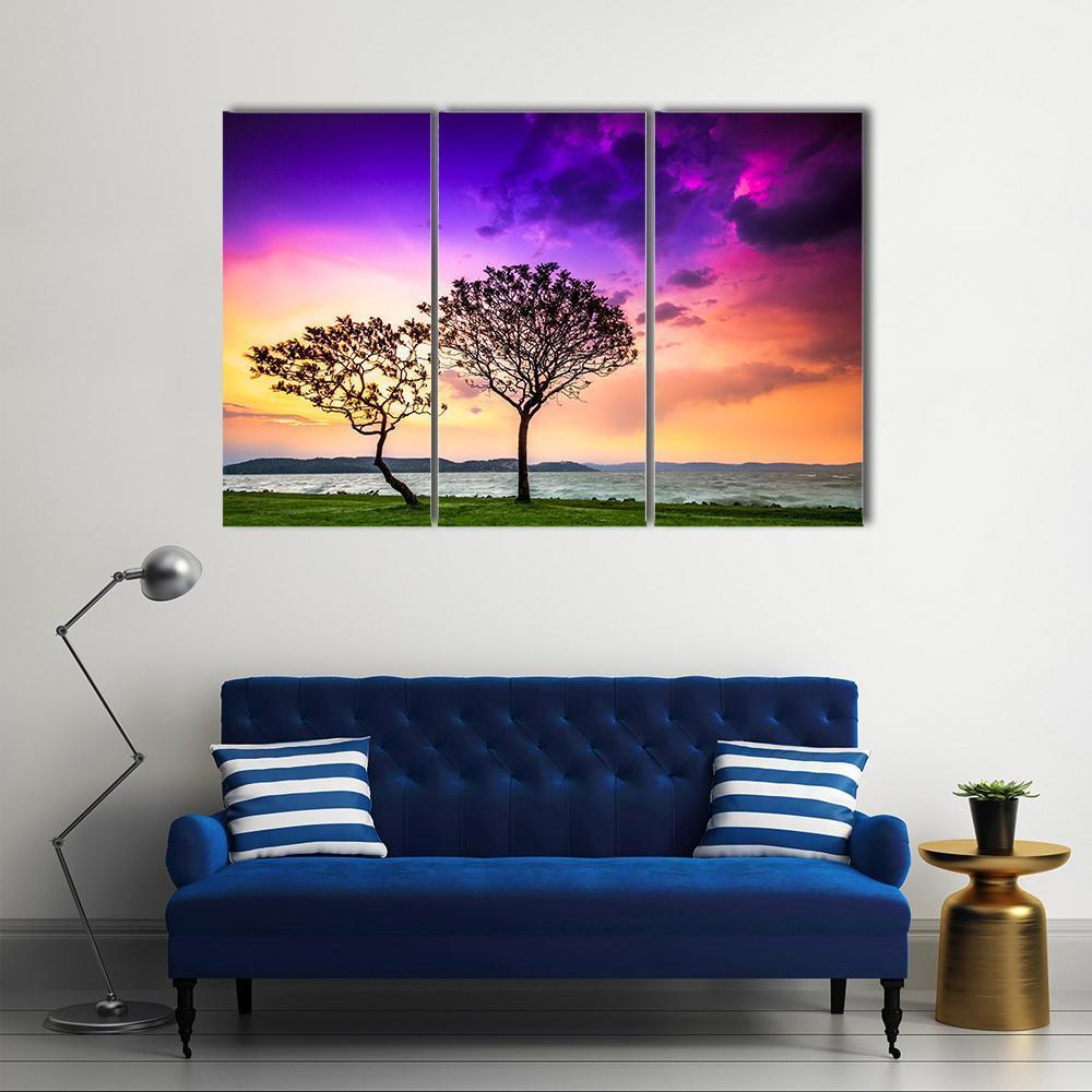 Trees With Lake Balaton Canvas Wall Art-3 Horizontal-Gallery Wrap-37" x 24"-Tiaracle