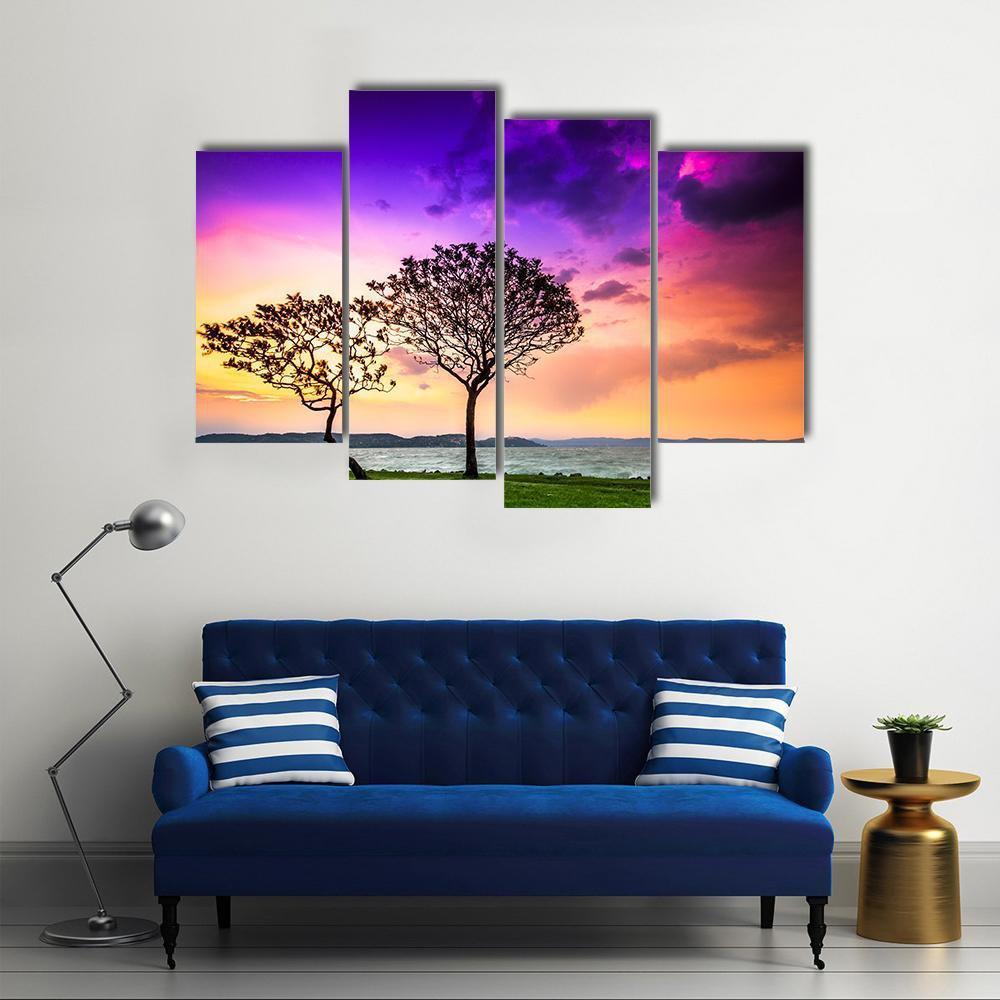 Trees With Lake Balaton Canvas Wall Art-4 Pop-Gallery Wrap-50&quot; x 32&quot;-Tiaracle