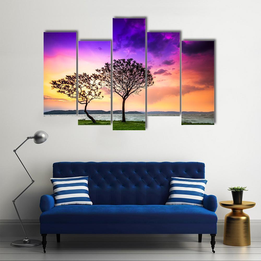 Trees With Lake Balaton Canvas Wall Art-5 Pop-Gallery Wrap-47&quot; x 32&quot;-Tiaracle