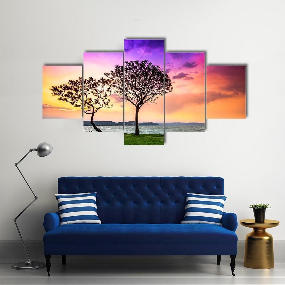 Trees With Lake Balaton Canvas Wall Art-3 Horizontal-Gallery Wrap-37" x 24"-Tiaracle