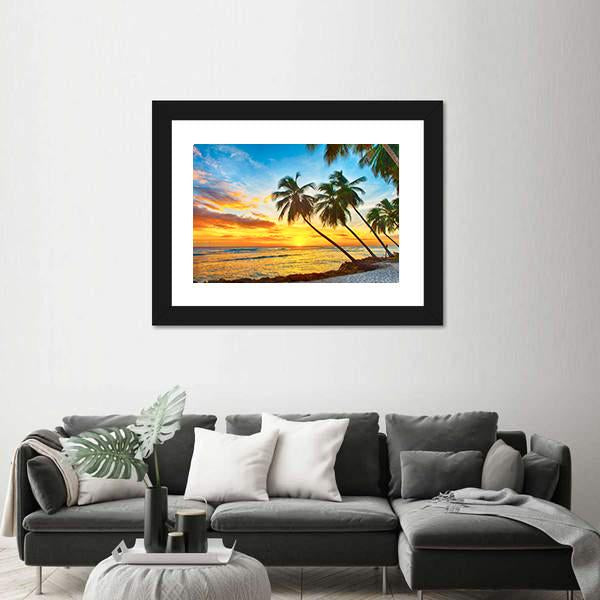 Trees With Sea Canvas Wall Art-1 Piece-Framed Print-20" x 16"-Tiaracle