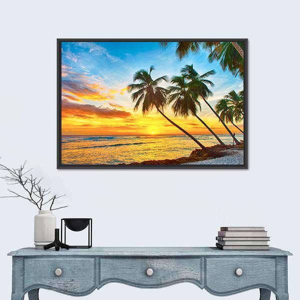 Trees With Sea Canvas Wall Art-3 Horizontal-Gallery Wrap-25" x 16"-Tiaracle