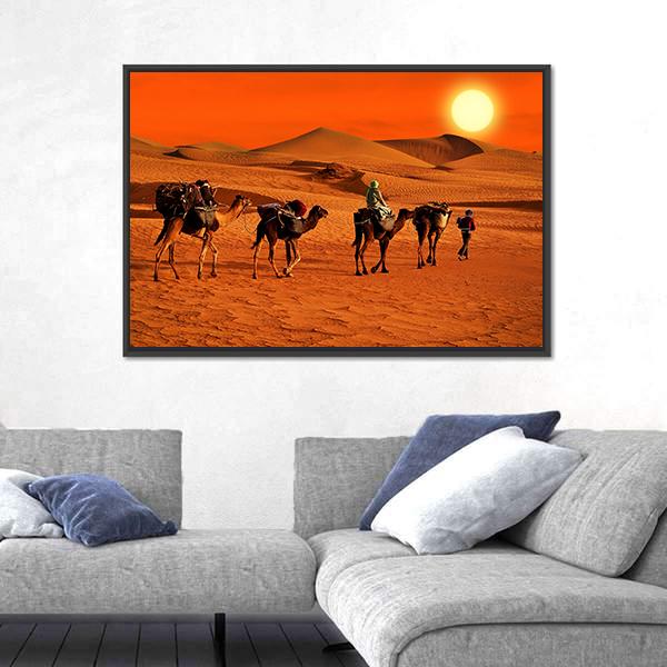 Tribe Passes The Desert In Africa Vertical Canvas Wall Art-3 Vertical-Gallery Wrap-12" x 25"-Tiaracle