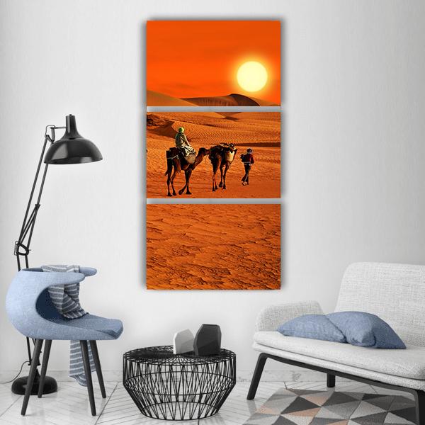 Tribe Passes The Desert In Africa Vertical Canvas Wall Art-3 Vertical-Gallery Wrap-12" x 25"-Tiaracle