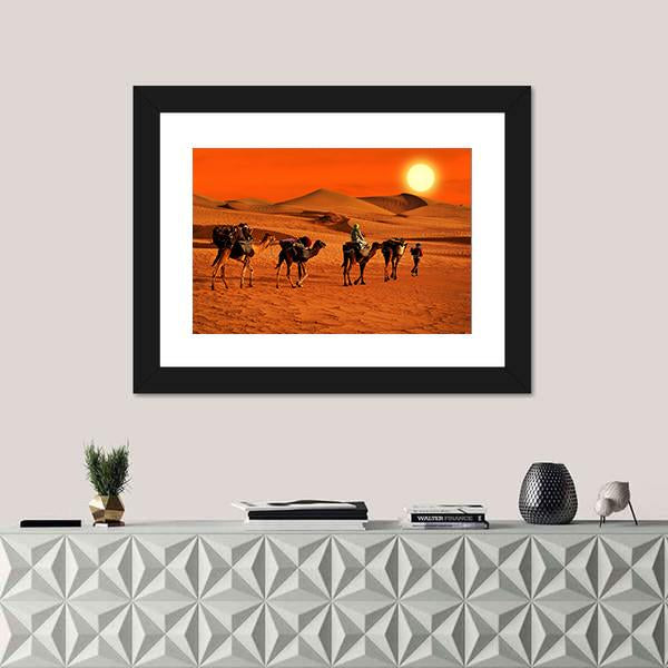 Tribe Passes The Desert In Africa Vertical Canvas Wall Art-3 Vertical-Gallery Wrap-12" x 25"-Tiaracle