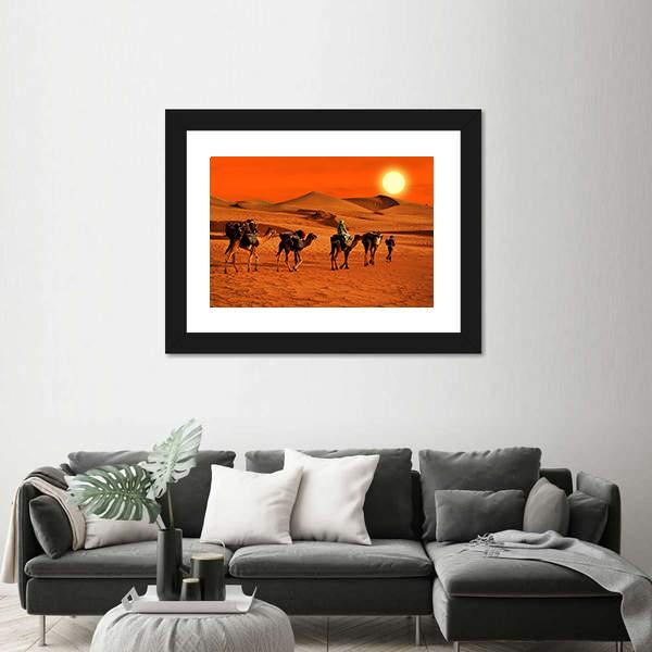 Tribe Passes The Desert In Africa Vertical Canvas Wall Art-3 Vertical-Gallery Wrap-12" x 25"-Tiaracle