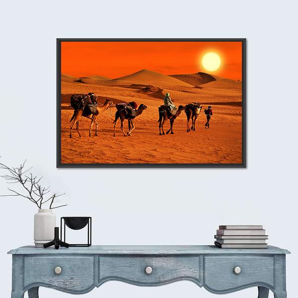 Tribe Passes The Desert In Africa Vertical Canvas Wall Art-3 Vertical-Gallery Wrap-12" x 25"-Tiaracle