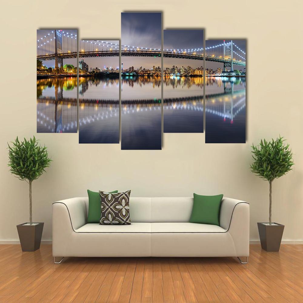 Triboro Bridge At Night Canvas Wall Art-5 Pop-Gallery Wrap-47" x 32"-Tiaracle