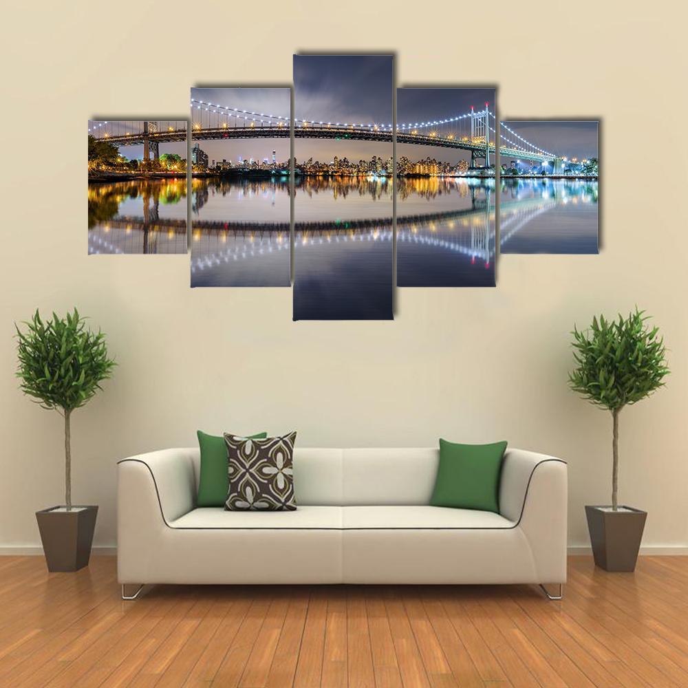 Triboro Bridge At Night Canvas Wall Art-5 Pop-Gallery Wrap-47" x 32"-Tiaracle