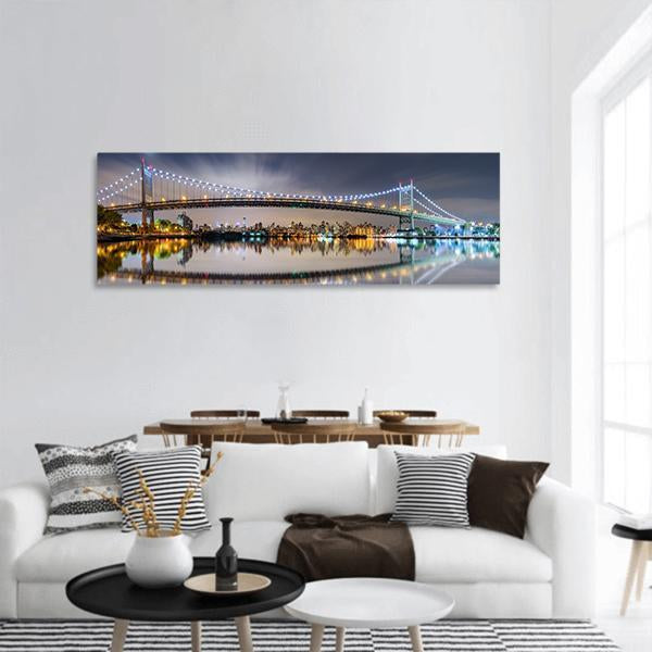 Triboro Bridge At Night Panoramic Canvas Wall Art-3 Piece-25" x 08"-Tiaracle