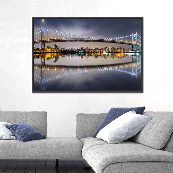 Triboro Bridge At Night Panoramic Canvas Wall Art-1 Piece-36" x 12"-Tiaracle