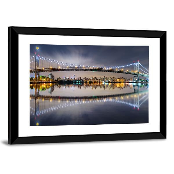 Triboro Bridge At Night Panoramic Canvas Wall Art-1 Piece-36" x 12"-Tiaracle