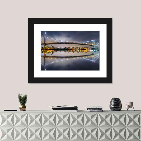 Triboro Bridge At Night Panoramic Canvas Wall Art-1 Piece-36" x 12"-Tiaracle
