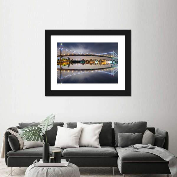 Triboro Bridge At Night Panoramic Canvas Wall Art-1 Piece-36" x 12"-Tiaracle
